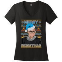 Ruth Bader Ginsburg RBG Merry Resistmas Ugly Christmas Sweater Women's V-Neck T-Shirt