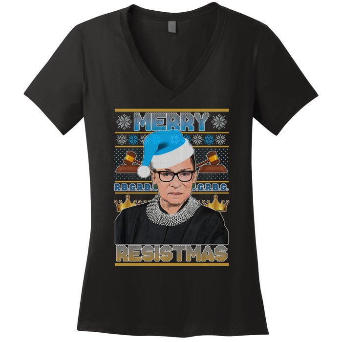 Ruth Bader Ginsburg RBG Merry Resistmas Ugly Christmas Sweater Women's V-Neck T-Shirt