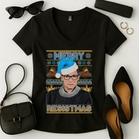 Ruth Bader Ginsburg RBG Merry Resistmas Ugly Christmas Sweater Women's V-Neck T-Shirt