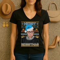 Ruth Bader Ginsburg RBG Merry Resistmas Ugly Christmas Sweater Women's V-Neck T-Shirt