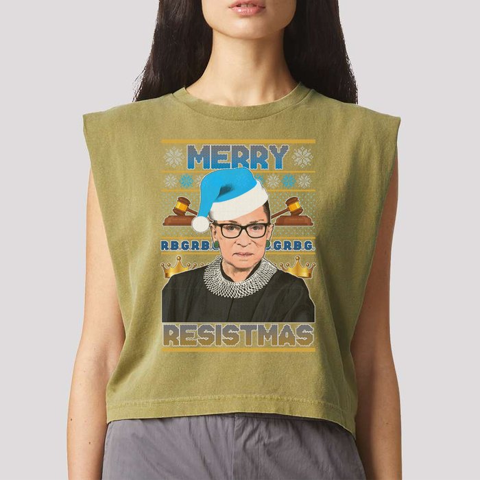 Ruth Bader Ginsburg RBG Merry Resistmas Ugly Christmas Sweater Garment-Dyed Women's Muscle Tee