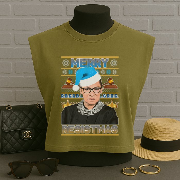 Ruth Bader Ginsburg RBG Merry Resistmas Ugly Christmas Sweater Garment-Dyed Women's Muscle Tee