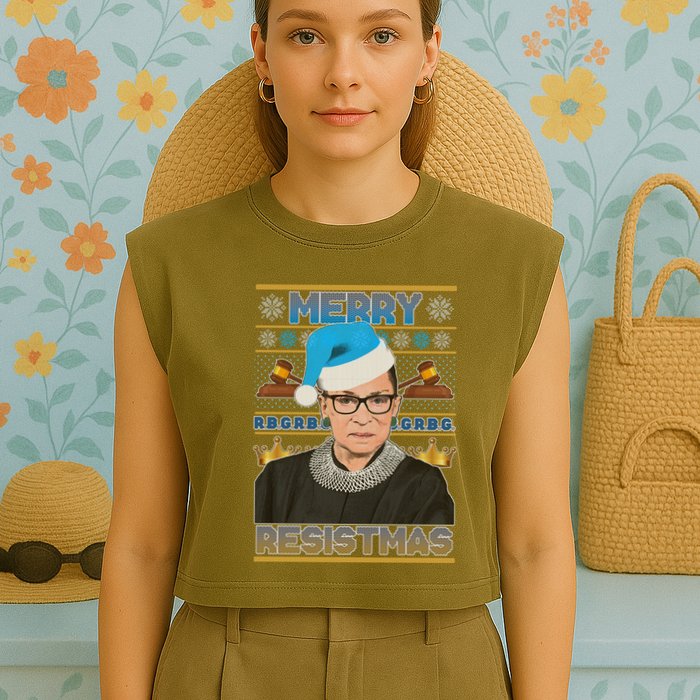 Ruth Bader Ginsburg RBG Merry Resistmas Ugly Christmas Sweater Garment-Dyed Women's Muscle Tee