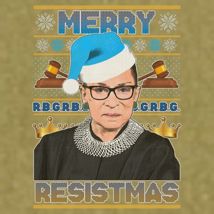 Ruth Bader Ginsburg RBG Merry Resistmas Ugly Christmas Sweater Garment-Dyed Women's Muscle Tee