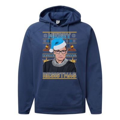 Ruth Bader Ginsburg RBG Merry Resistmas Ugly Christmas Sweater Performance Fleece Hoodie