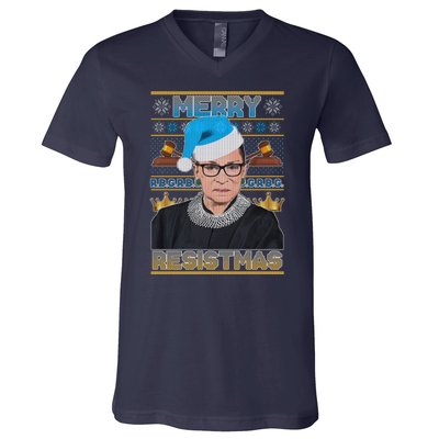 Ruth Bader Ginsburg RBG Merry Resistmas Ugly Christmas Sweater V-Neck T-Shirt