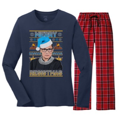 Ruth Bader Ginsburg RBG Merry Resistmas Ugly Christmas Sweater Women's Long Sleeve Flannel Pajama Set 