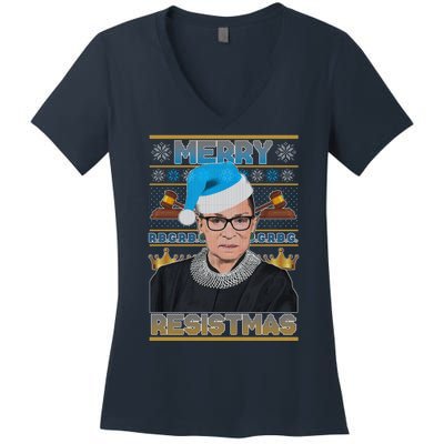 Ruth Bader Ginsburg RBG Merry Resistmas Ugly Christmas Sweater Women's V-Neck T-Shirt