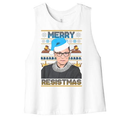 Ruth Bader Ginsburg RBG Merry Resistmas Ugly Christmas Sweater Women's Racerback Cropped Tank