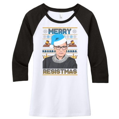 Ruth Bader Ginsburg RBG Merry Resistmas Ugly Christmas Sweater Women's Tri-Blend 3/4-Sleeve Raglan Shirt