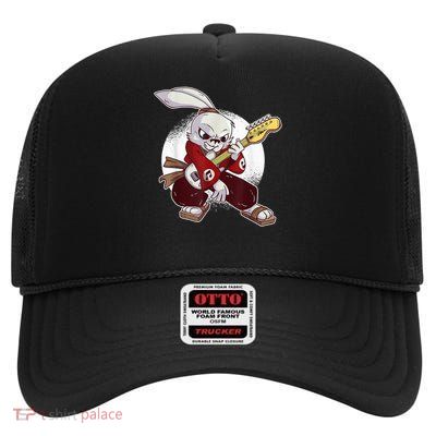 Rockin Bunny Guitar Music High Crown Mesh Back Trucker Hat