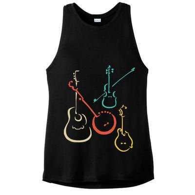 Retro Bluegrass Guitars Banjos Fiddles Mandolins Ladies PosiCharge Tri-Blend Wicking Tank
