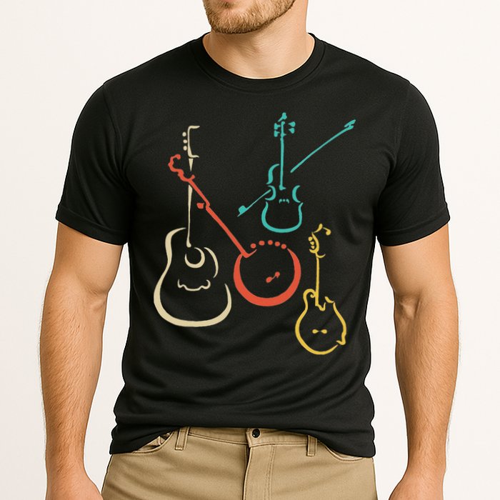 Retro Bluegrass Guitars Banjos Fiddles Mandolins Cooling Performance Crew T-Shirt