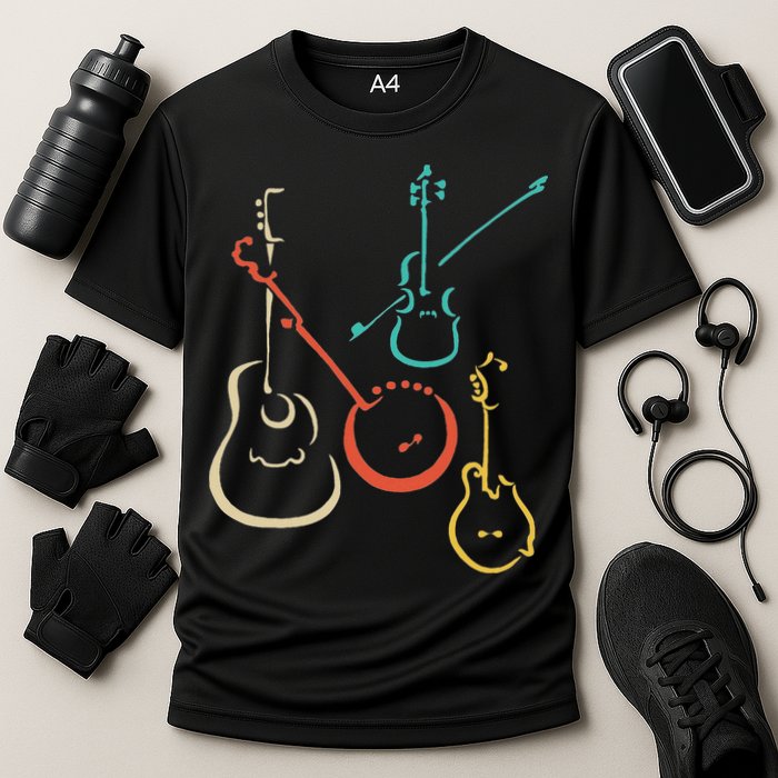 Retro Bluegrass Guitars Banjos Fiddles Mandolins Cooling Performance Crew T-Shirt