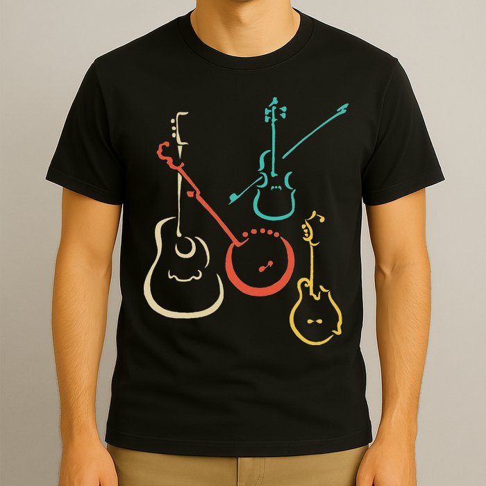 Retro Bluegrass Guitars Banjos Fiddles Mandolins T-Shirt