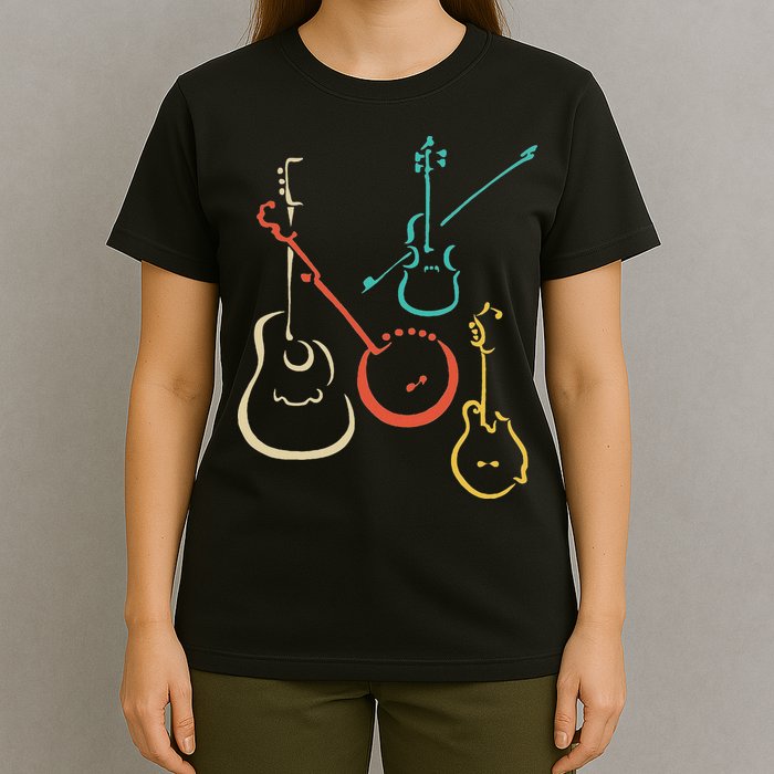 Retro Bluegrass Guitars Banjos Fiddles Mandolins T-Shirt