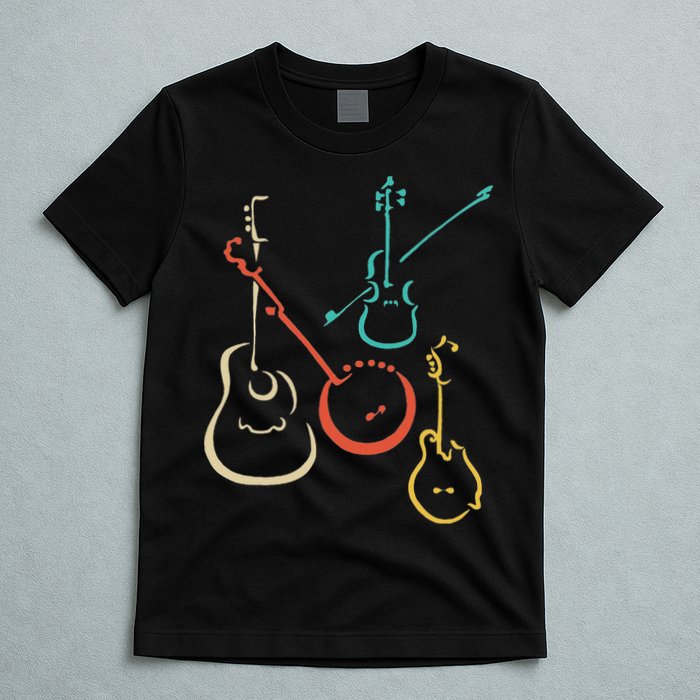 Retro Bluegrass Guitars Banjos Fiddles Mandolins T-Shirt