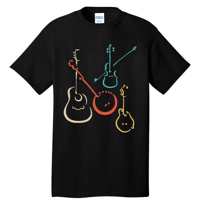 Retro Bluegrass Guitars Banjos Fiddles Mandolins Tall T-Shirt