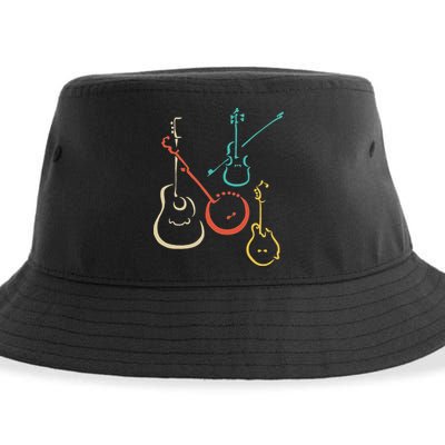 Retro Bluegrass Guitars Banjos Fiddles Mandolins Sustainable Bucket Hat
