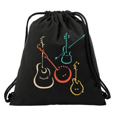 Retro Bluegrass Guitars Banjos Fiddles Mandolins Drawstring Bag