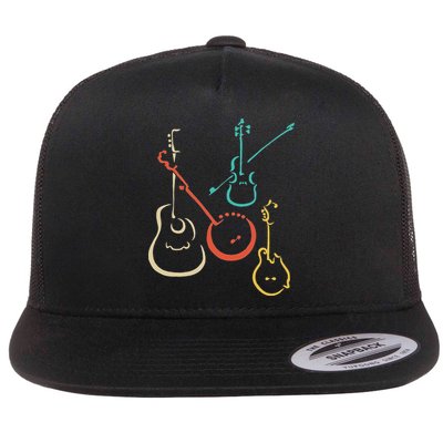 Retro Bluegrass Guitars Banjos Fiddles Mandolins Flat Bill Trucker Hat