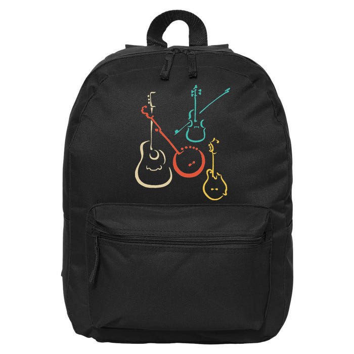 Retro Bluegrass Guitars Banjos Fiddles Mandolins 16 in Basic Backpack