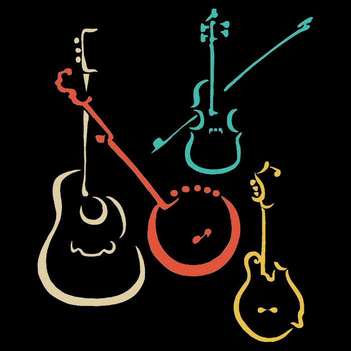 Retro Bluegrass Guitars Banjos Fiddles Mandolins 16 in Basic Backpack