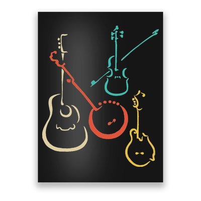 Retro Bluegrass Guitars Banjos Fiddles Mandolins Poster