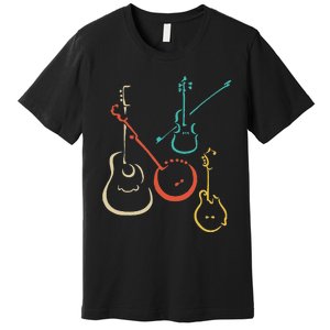 Retro Bluegrass Guitars Banjos Fiddles Mandolins Premium T-Shirt