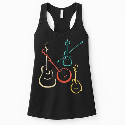 Retro Bluegrass Guitars Banjos Fiddles Mandolins Womens Tank Top