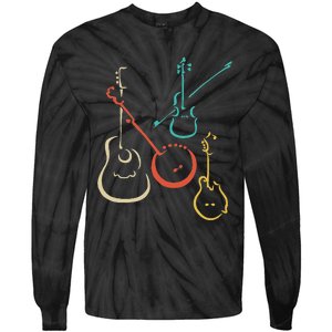 Retro Bluegrass Guitars Banjos Fiddles Mandolins Tie-Dye Long Sleeve Shirt