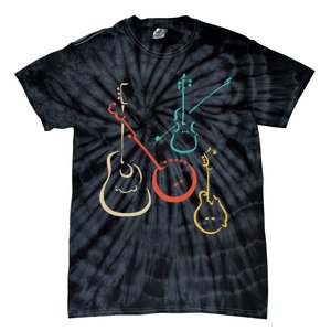 Retro Bluegrass Guitars Banjos Fiddles Mandolins Tie-Dye T-Shirt