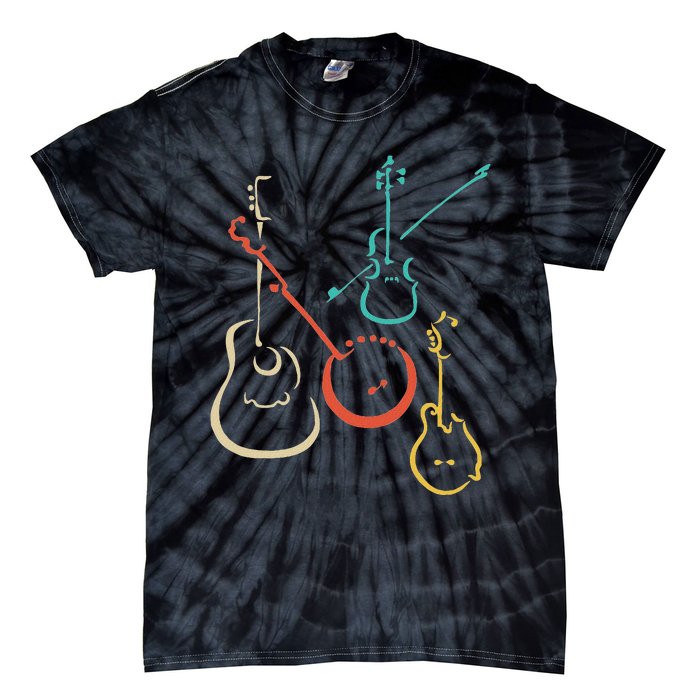 Retro Bluegrass Guitars Banjos Fiddles Mandolins Tie-Dye T-Shirt