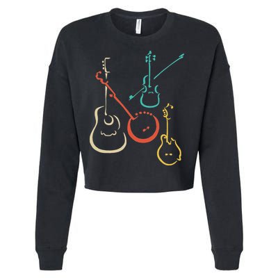 Retro Bluegrass Guitars Banjos Fiddles Mandolins Cropped Pullover Crew
