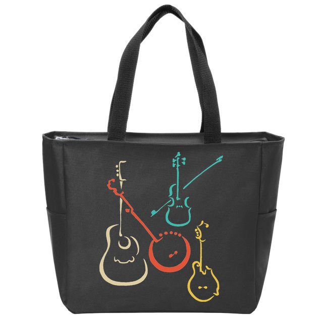 Retro Bluegrass Guitars Banjos Fiddles Mandolins Zip Tote Bag