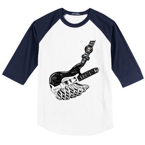 Rock Bass Guitar Skull Rock Guitarist Bass Player Musician Baseball Sleeve Shirt