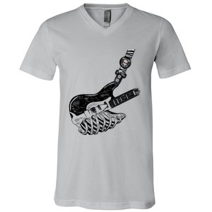 Rock Bass Guitar Skull Rock Guitarist Bass Player Musician V-Neck T-Shirt