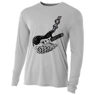 Rock Bass Guitar Skull Rock Guitarist Bass Player Musician Cooling Performance Long Sleeve Crew