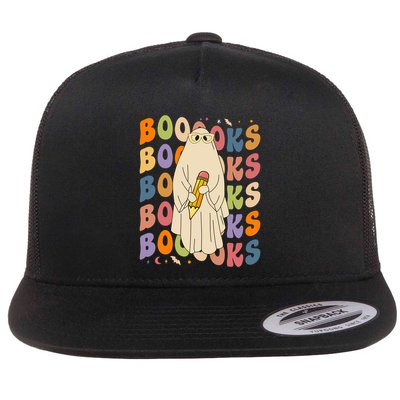 Retro Booooks Ghost Vintage Teacher Reading Groovy Halloween Cute Gift Flatbill Hat