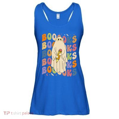 Retro Booooks Ghost Vintage Teacher Reading Groovy Halloween Cute Gift Ladies Essential Flowy Tank