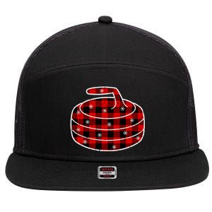 Red Black Green Plaid Christmas Sports Curling Xmas Gift 7 Panel Mesh Trucker Snapback Hat