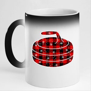 Red Black Green Plaid Christmas Sports Curling Xmas Gift 11oz Black Color Changing Mug