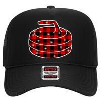 Red Black Green Plaid Christmas Sports Curling Xmas Gift High Crown Mesh Back Trucker Hat