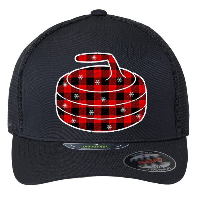 Red Black Green Plaid Christmas Sports Curling Xmas Gift Flexfit Unipanel Trucker Cap