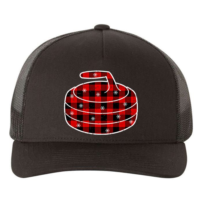 Red Black Green Plaid Christmas Sports Curling Xmas Gift Yupoong Adult 5-Panel Trucker Hat