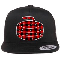 Red Black Green Plaid Christmas Sports Curling Xmas Gift Flat Bill Trucker Hat