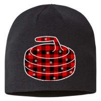 Red Black Green Plaid Christmas Sports Curling Xmas Gift Sustainable Beanie