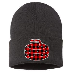 Red Black Green Plaid Christmas Sports Curling Xmas Gift Sustainable Knit Beanie