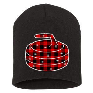 Red Black Green Plaid Christmas Sports Curling Xmas Gift Short Acrylic Beanie