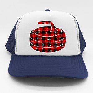 Red Black Green Plaid Christmas Sports Curling Xmas Gift Trucker Hat